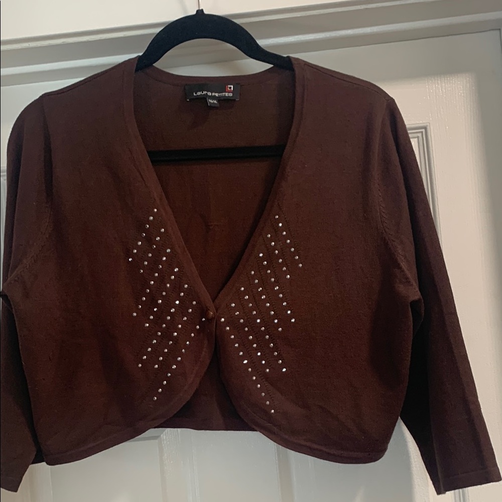 Laura Petites Brown Knit Bolero Sweater with embellishments
